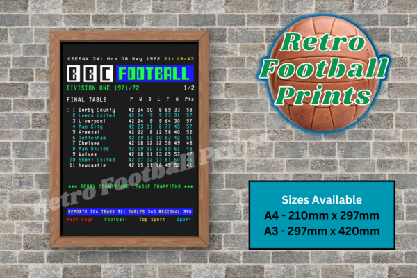 1971/72 Division 1 League Table – Retro Football Prints