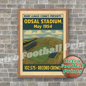 Odsal Stadium, 1954 RL Final Record Crowd - Comic Book Art Poster