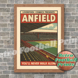 Anfield - Kemlyn Road, a view towards the Kop - Comic Book Art Poster